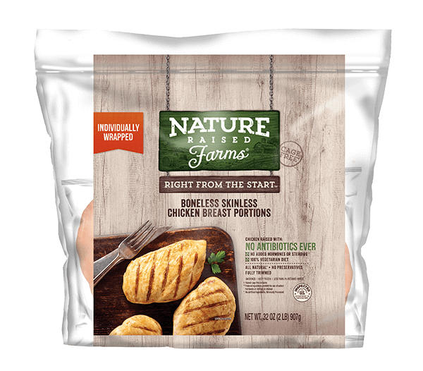 A bag of Nature Raised Farms chicken breast product.