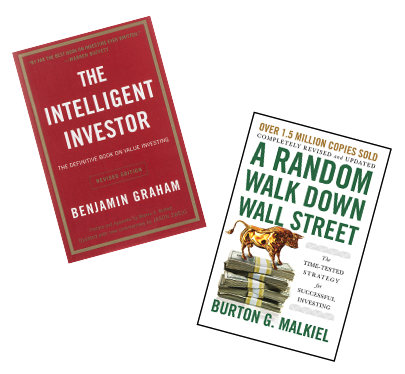 The covers of two more books: A Random Walk Down Wall Street and The Intelligent Investor.